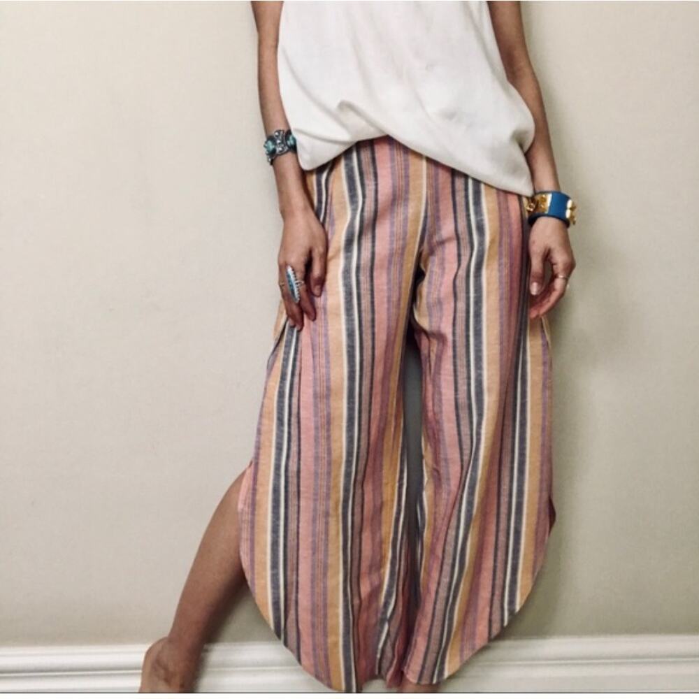 DREW women's  pants Rouge Tan Red‎ Stripe sz large linen blend